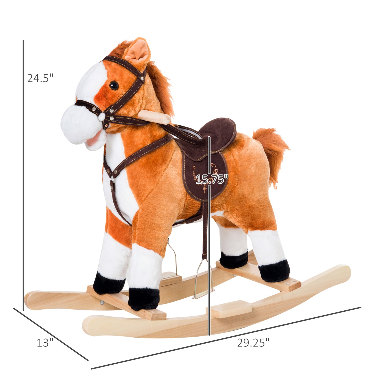 Kids Rocking Horse Poney Child Plush Ride on Toy w/ Realistic Sound Red Brown Kids Crystal