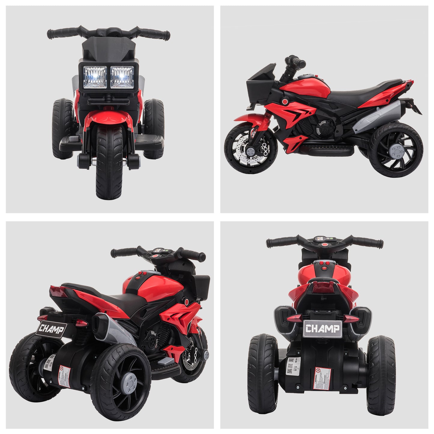 Kids Electric Motorcycle Ride-On Toy 6V Battery Powered with Music Horn Headlights Red Kids Crystal