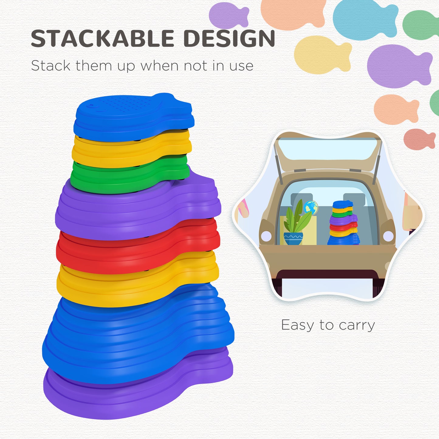 Sensory Stepping Stones: 8pc Balance River Stones for Kids Obstacle Course, Indoor/Outdoor Play Equipment for Ages 3-8 Kids Crystal