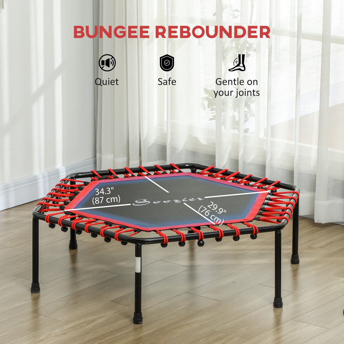45" Rebounder Trampoline for Adult, Quiet Bungee Rebounder with LED Lights Remote Control, Red Kids Crystal