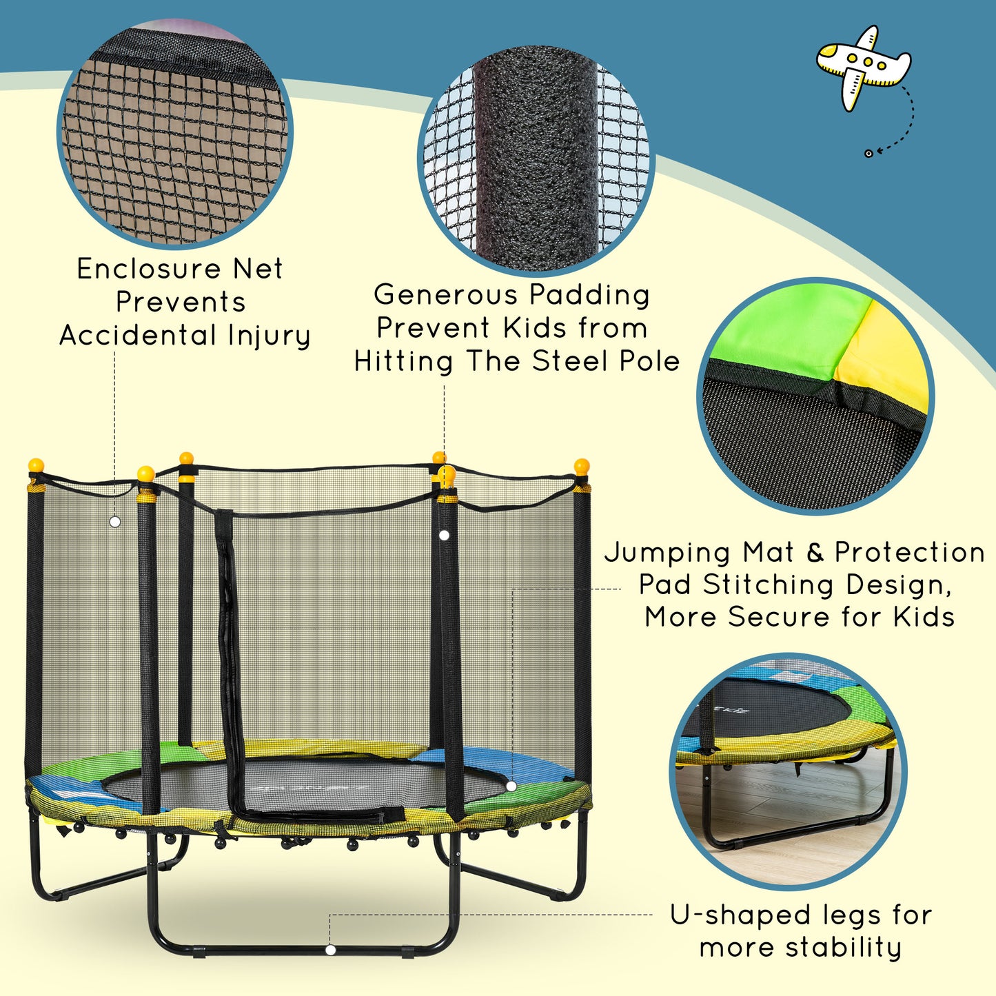4.6FT Trampoline for Kids with Enclosure Net for Ages 3-10, Indoor Outdoor Use, Black Kids Crystal