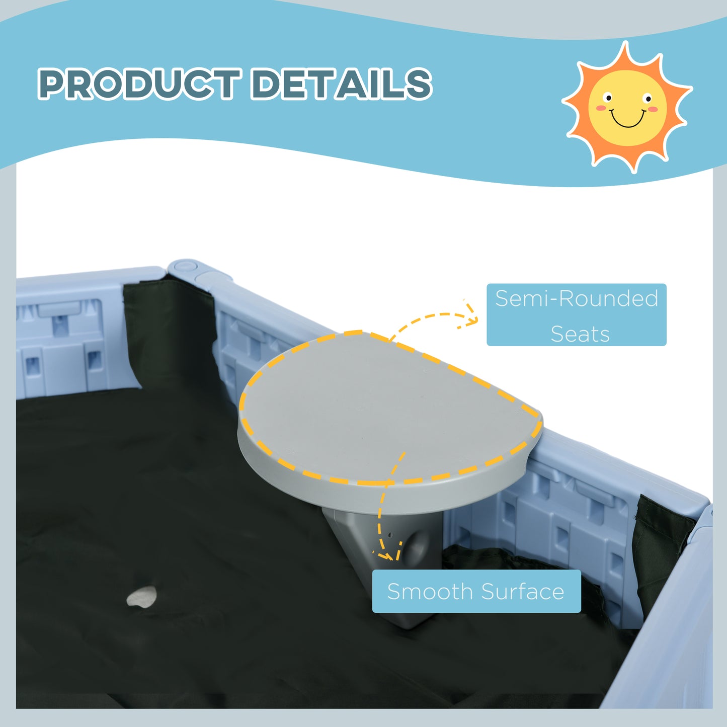 Sandbox with Cover for Kids 3 Seats Bottom Liner Light Blue 3-12 Years Old Kids Crystal