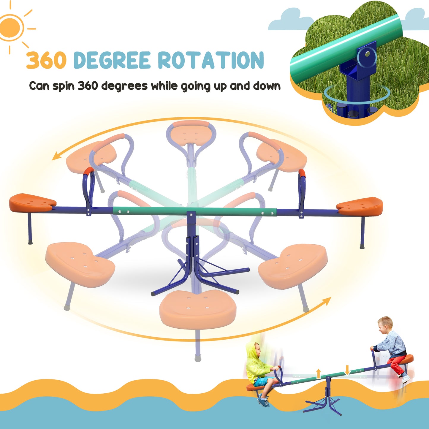 Kids Seesaw Swivel with 360 Degrees Rotating, Outdoor Playground Equipment for Backyard, Playground, Multicoloured Kids Crystal