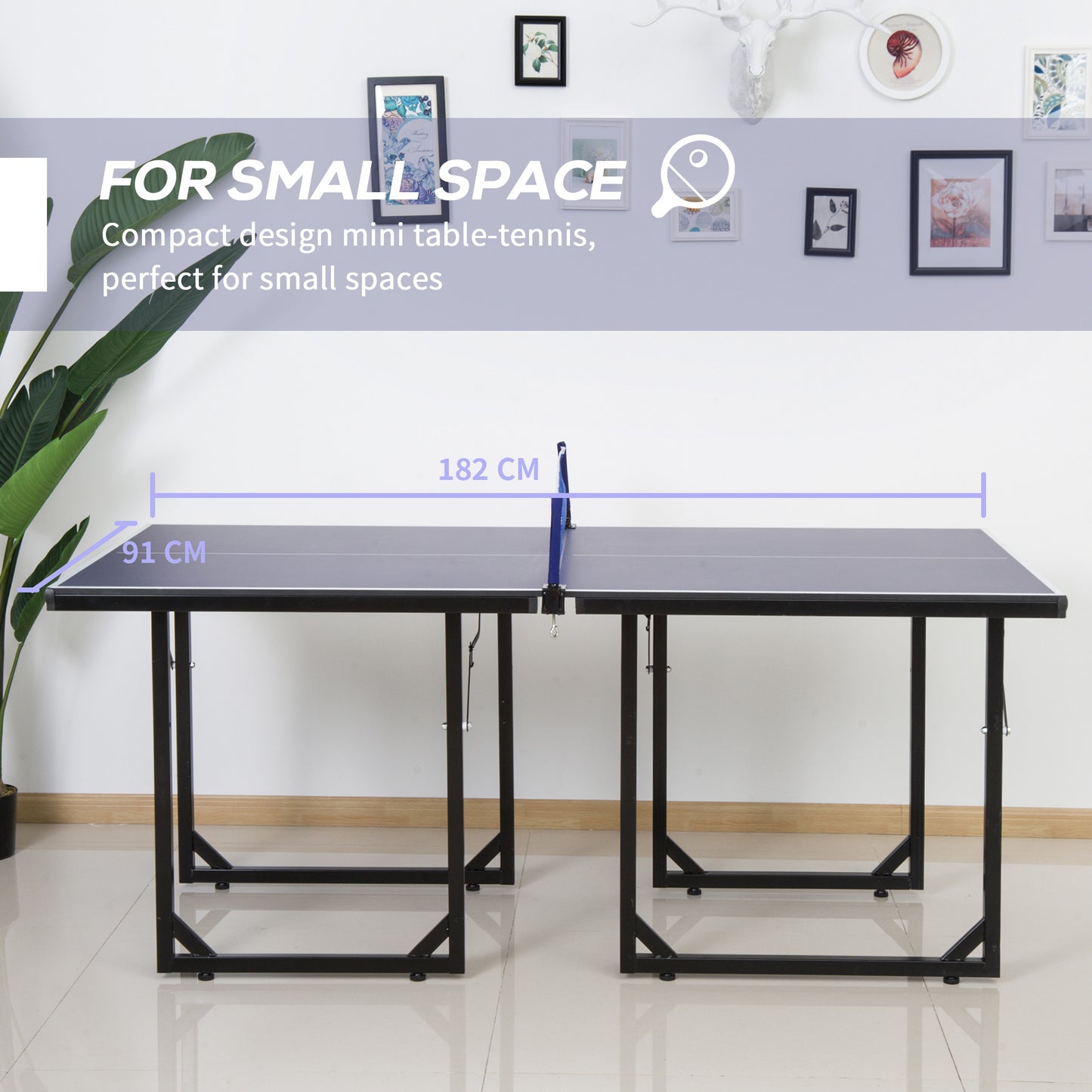 Compact Midsize Table Tennis Table 6x3ft Free Standing Folding Family Ping-pong Table Blue Kids Crystal