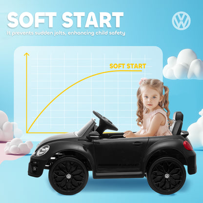 12V Volkswagen Beetle Licensed Electric Car for Kids w/ Remote Control, 4 Spring Suspension Wheels, Soft Start, Black