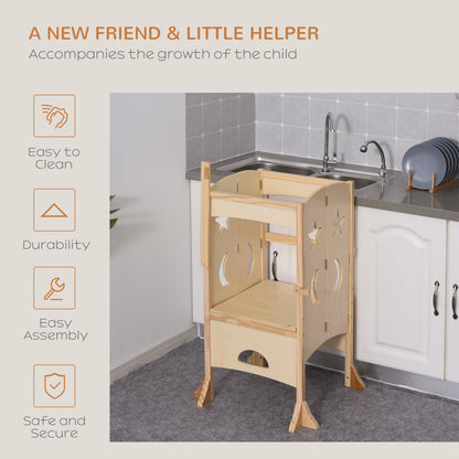 Step Stool with Support Handles Safety Rail Non-Slip Hardwood Stepping Stool for Kids Toddlers Counter Step Natural