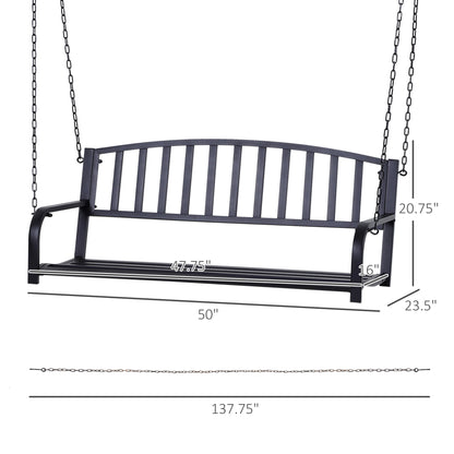 50" Porch Swing Bench Lounger: Outdoor Hanging Glider Chair Steel Frame Black