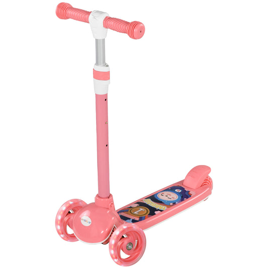 3 Wheel Kids Scooter, Toddler Kick Scooter with Adjustable Height, Rear-Fender Brake, LED Light, TPE Handlebar, Pink
