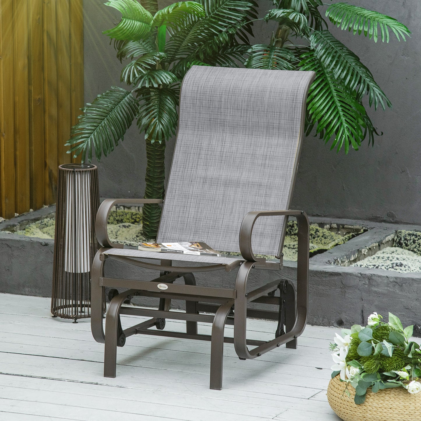 Patio Garden Glider Swing Chair Outdoor Mesh Rocking Gliding Seat Yard Porch Furniture Brown Grey Kids Crystal