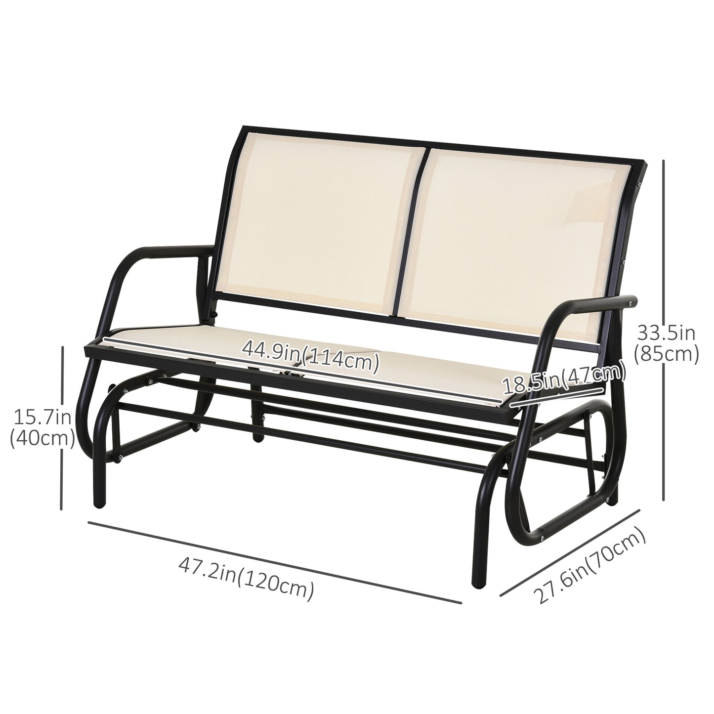 Patio Double Glider Outdoor Steel Sling Fabric Gliding Bench Garden Swing Chair Heavy-Duty Porch Rocker Garden Loveseat Cream Kids Crystal