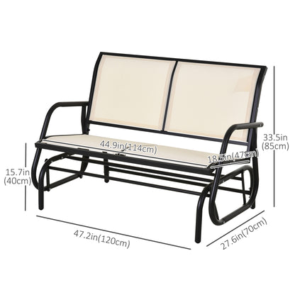 Patio Double Glider Outdoor Steel Sling Fabric Gliding Bench Garden Swing Chair Heavy-Duty Porch Rocker Garden Loveseat Cream
