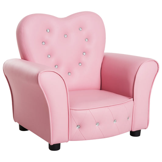 Kids Mini Princess Sofa Chair Toddler Children Upholstered Tufted Armchair Activity Couch Reclining Seat Boys Girls Furniture Pink Kids Crystal