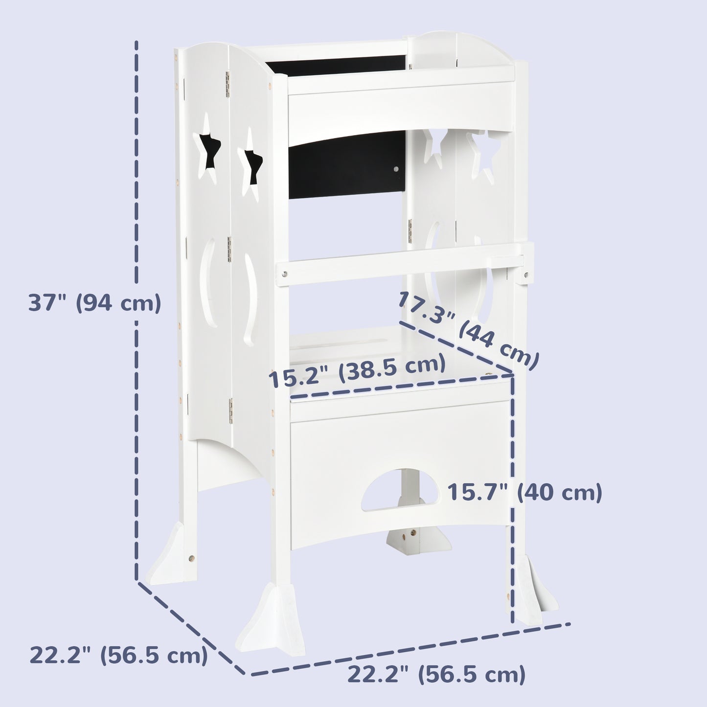 Foldable Toddler Kitchen Stool with Blackboard & Safety Handrail in White for Ages 3-6
