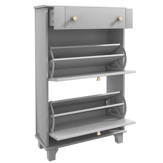 Slim Shoe Storage with 2 Flip Drawers and Adjustable Shelves Shoe Cabinet Organizer for 8 Pair, Grey Kids Crystal