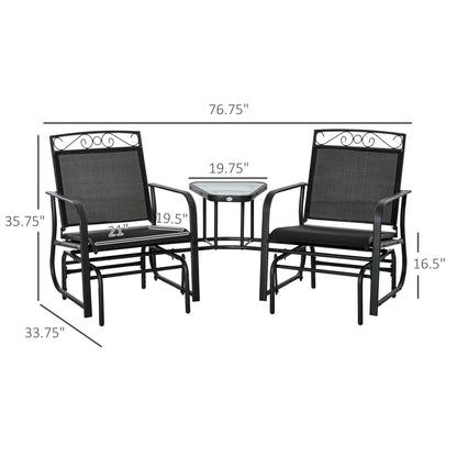 Patio Glider Bench with Table 2-Seat Outdoor Rocking Chair Swing Loveseat Breathable Sling Black
