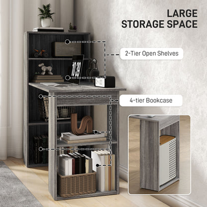 Computer Desk with Storage Bookshelf for Home Office Study Workstation Space Saving Furniture Grey