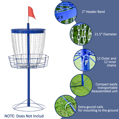 24-Chain Portable Practice Basket for Disc Golf Target Stand Easy Assembly & Lightweight Basket w/ Carry Bag, Deep Blue