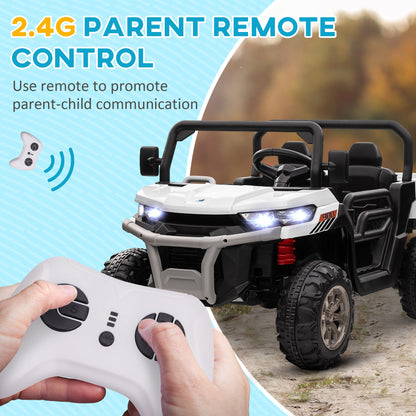 12V Ride-On Car 2-Seater Electric Bucket Shovel Remote Control Spring Suspension Horn Music White