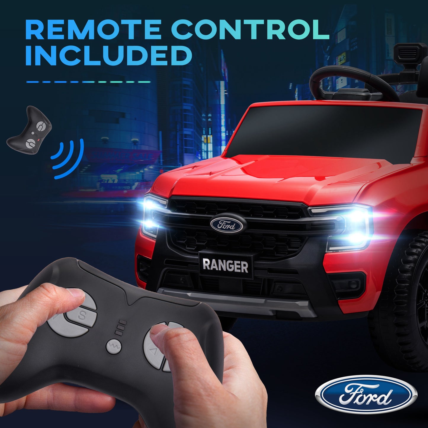 Ford Ranger Licensed 12V Ride on Car Battery Powered Kids Truck w/ Rear Storage Remote, Spring Suspension, Red Kids Crystal