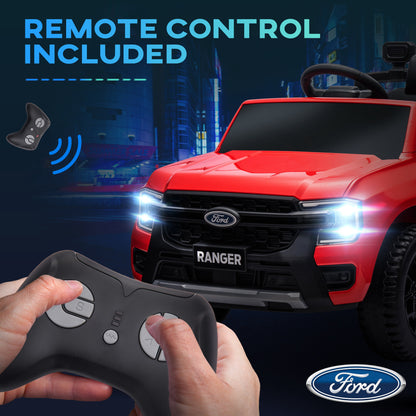 Ford Ranger Licensed 12V Ride on Car Battery Powered Kids Truck w/ Rear Storage Remote, Spring Suspension, Red