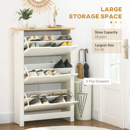 Shoe Storage Cabinet with 3 Flip Drawers and Adjustable Shelves for 18 Pairs of Shoes, White