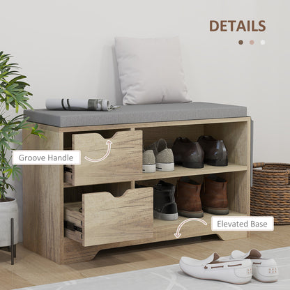 Upholstered Shoe Storage Bench w/ Seat, Entrance Bench w/ Drawer Open Shelves and Pocket for Hallway, Grey