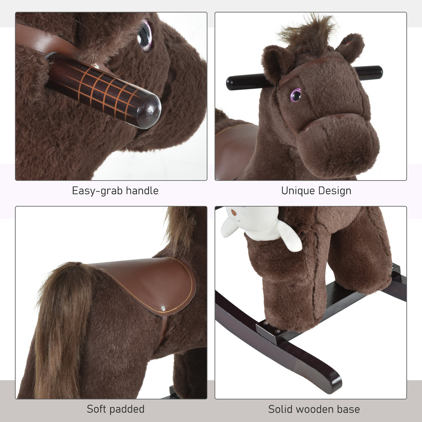 Children's Plush Rocking Horse - Cozy Bear Ride-On Toy with Realistic Sounds, Soft Seat for Kids, Brown Kids Crystal