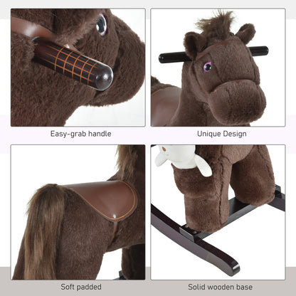 Children's Plush Rocking Horse - Cozy Bear Ride-On Toy with Realistic Sounds, Soft Seat for Kids, Brown
