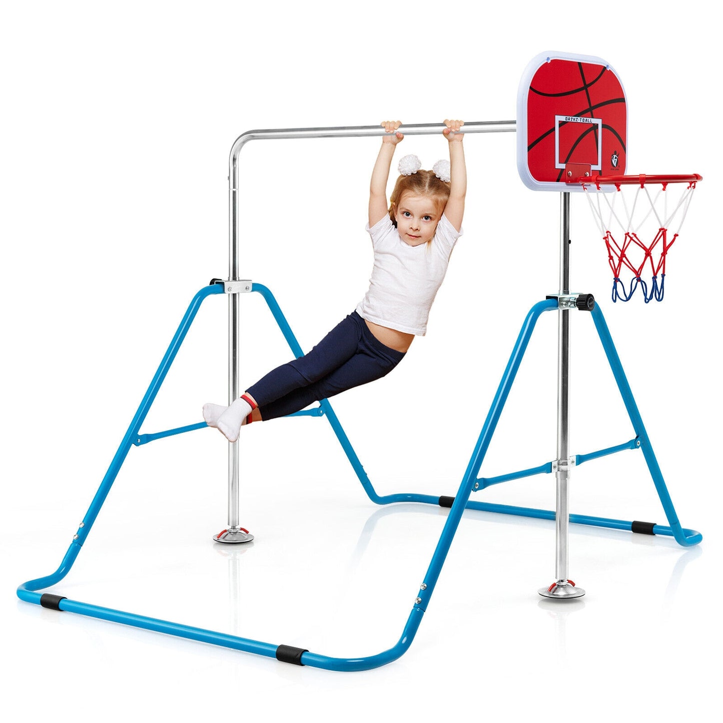Kids Folding Horizontal Bar with 4 Adjustable Heights-Blue Kids Crystal