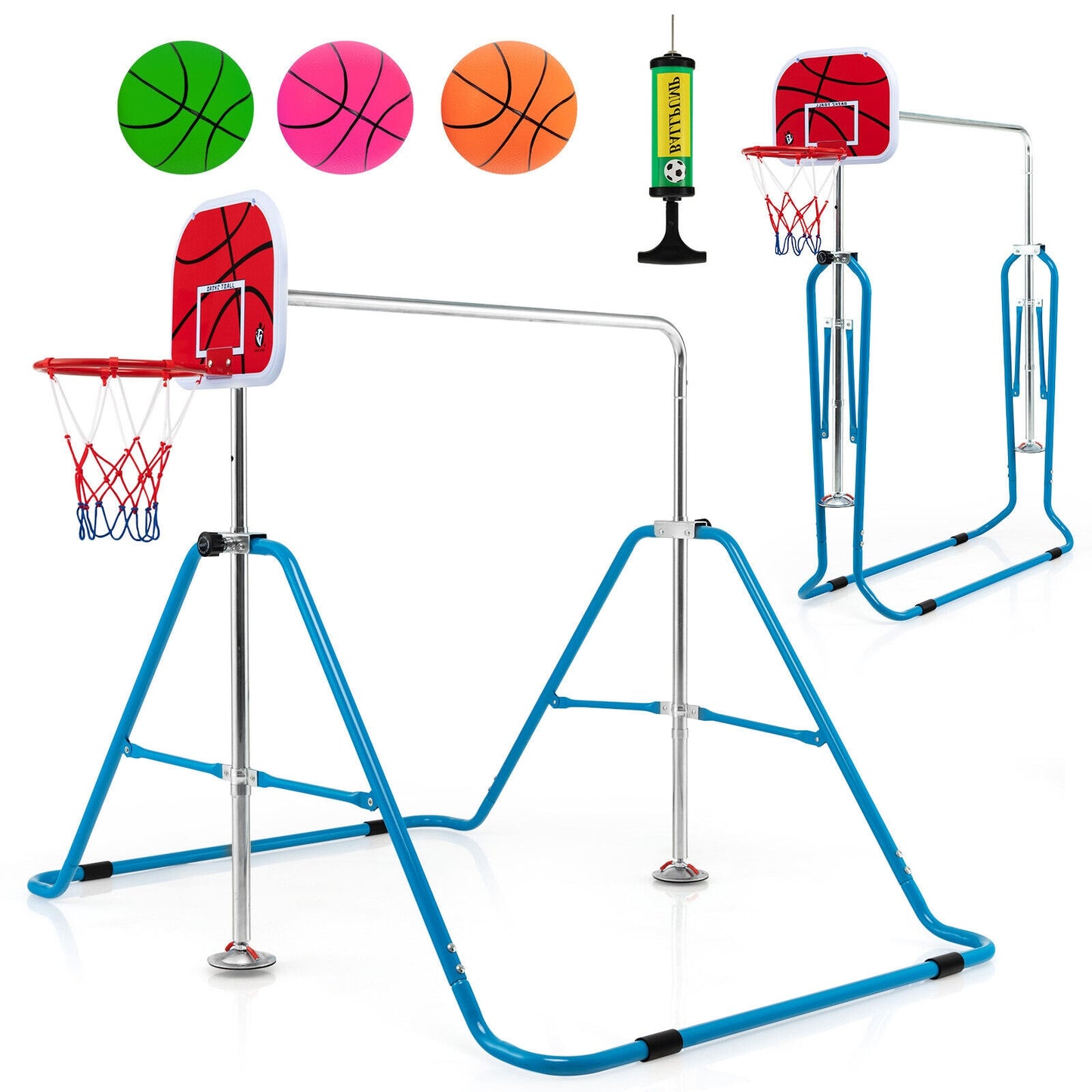 Kids Folding Horizontal Bar with 4 Adjustable Heights-Blue Kids Crystal