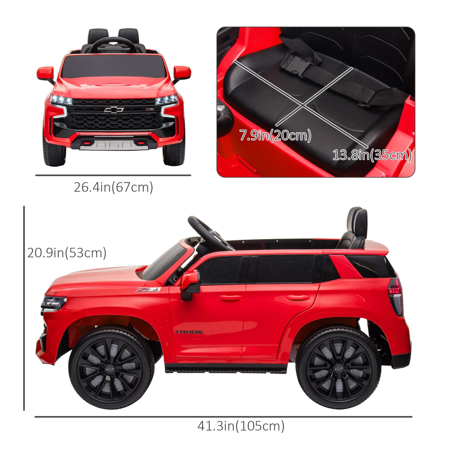 12V Chevrolet TAHOE Kids Ride On Car Remote Control MP3 Music Lights Electric Toy Truck 3-6 Years Red Kids Crystal