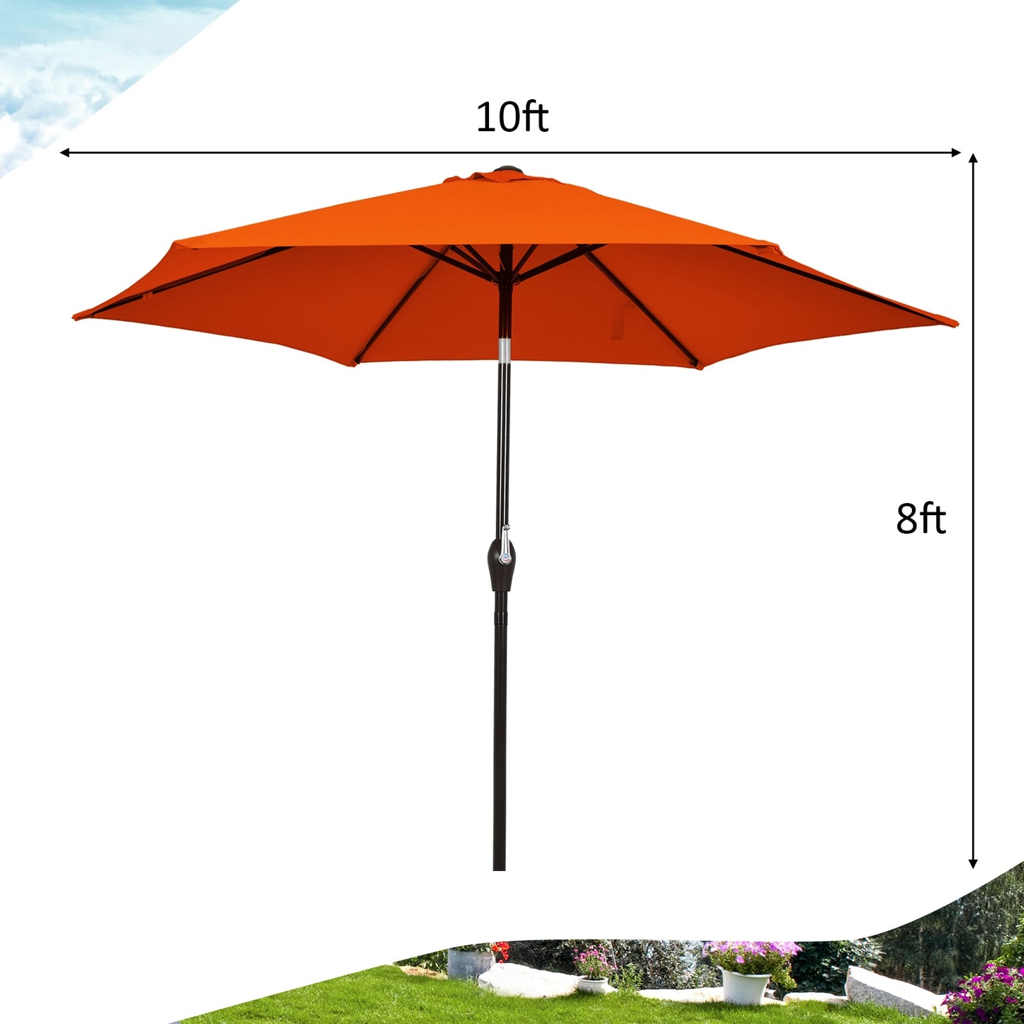 10 Feet Outdoor Patio Umbrella with Tilt Adjustment and Crank-Orange Kids Crystal