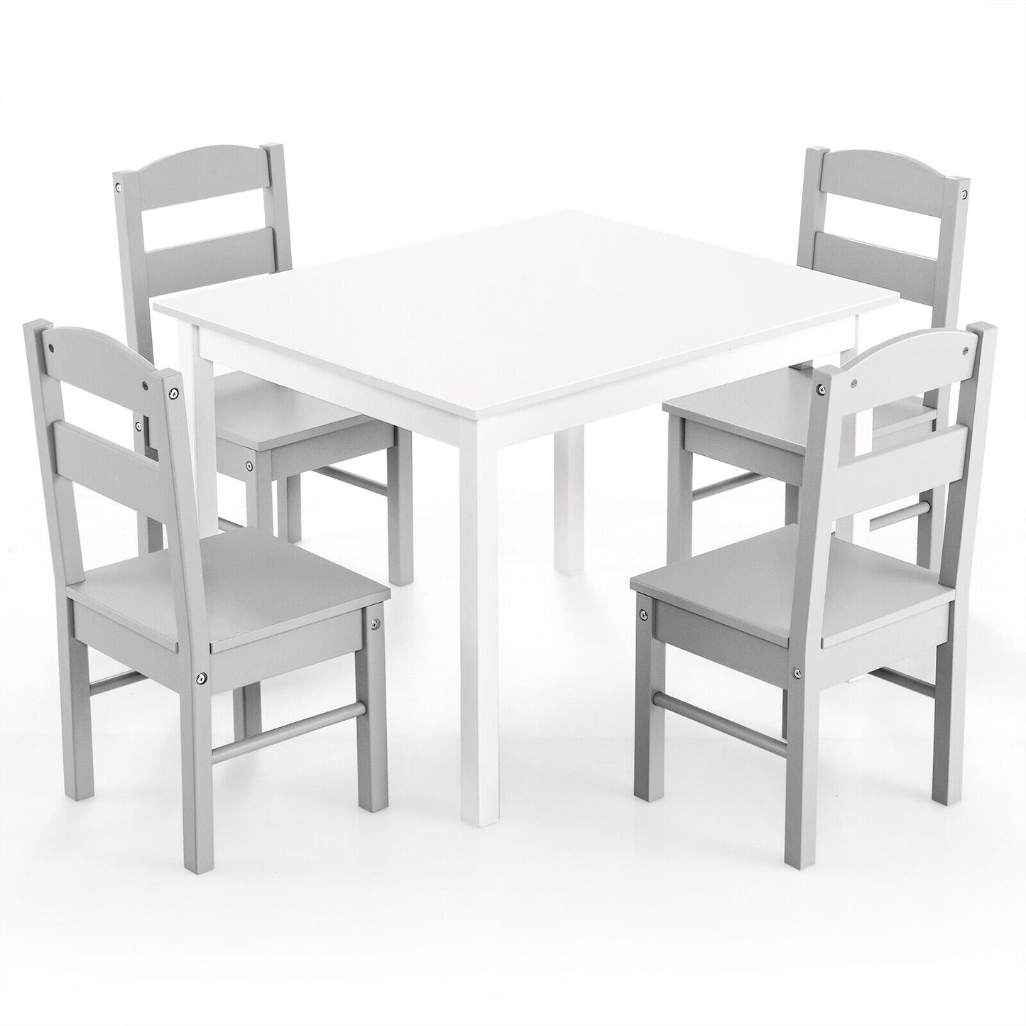 Kids 5 Piece Table and Chair Set Wooden Children Activity Playroom Furniture Gift-White Kids Crystal