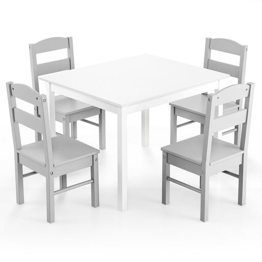 Kids 5 Piece Table and Chair Set Wooden Children Activity Playroom Furniture Gift-White Kids Crystal