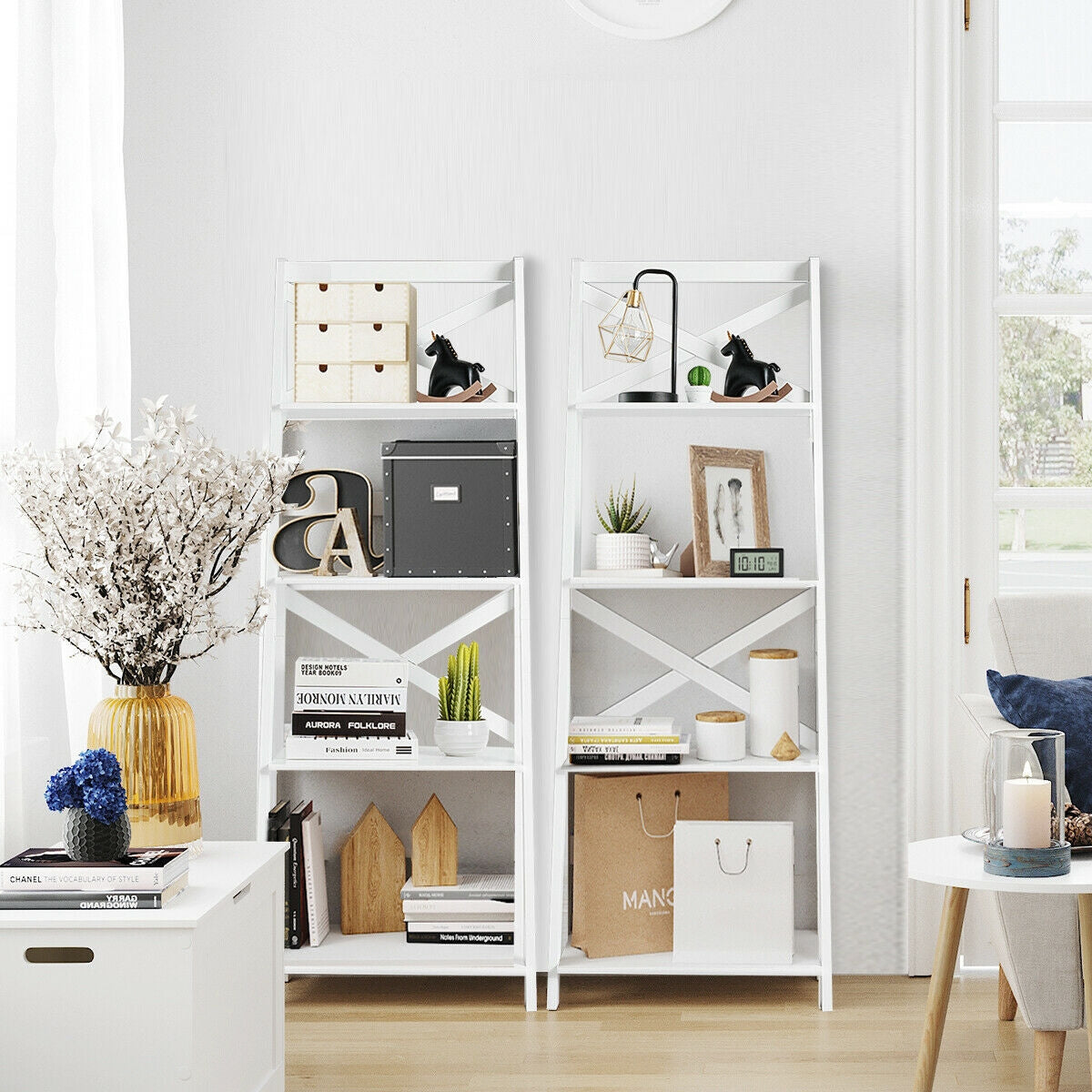 4-Tier Wood Display Storage Bookshelf-White Kids Crystal
