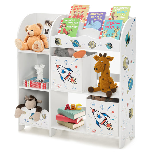 Wooden Children Storage Cabinet with 5 Storage Bins Kids Crystal