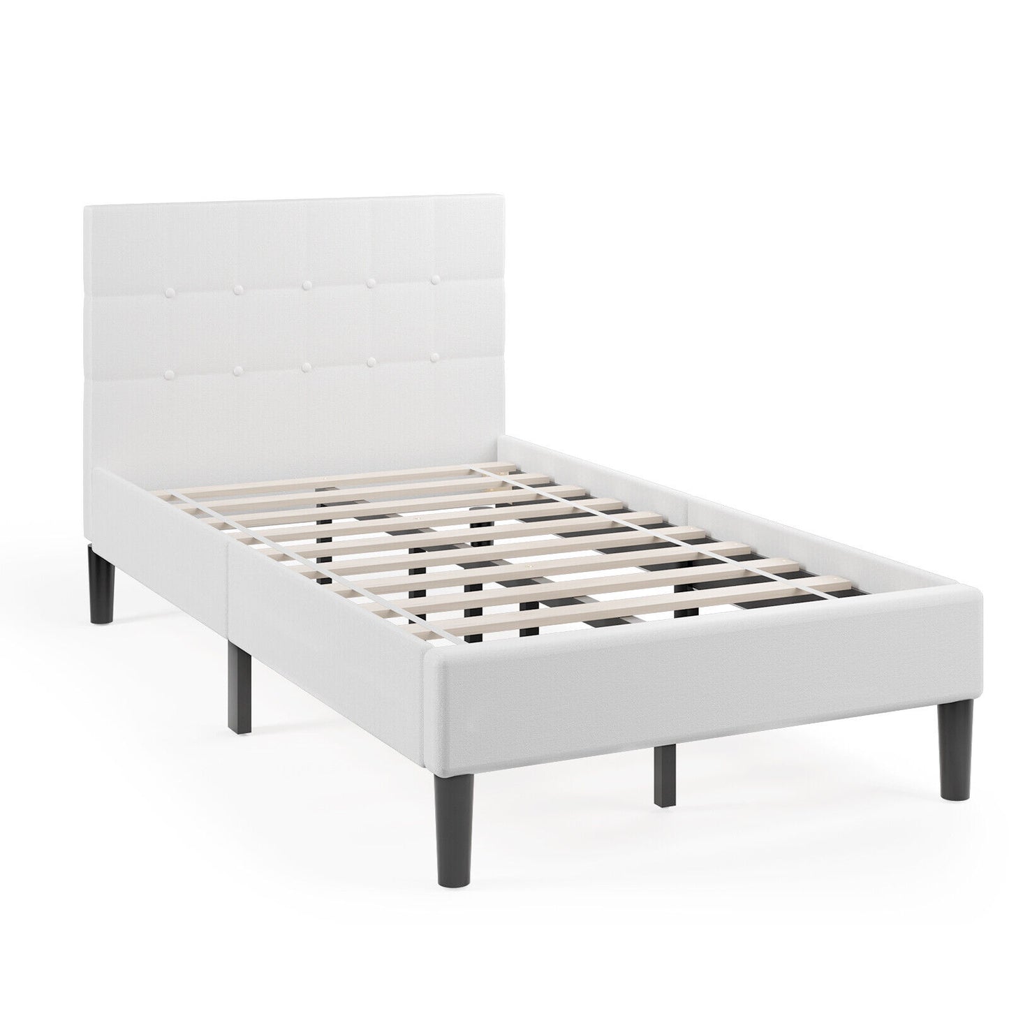 Platform Bed with Button Tufted Headboard-Beige Kids Crystal