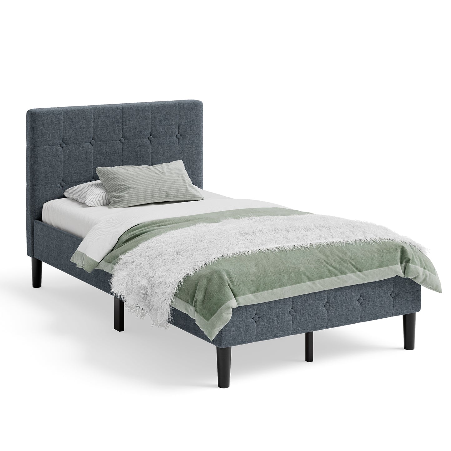 Platform Bed with Button Tufted Headboard-Gray Kids Crystal