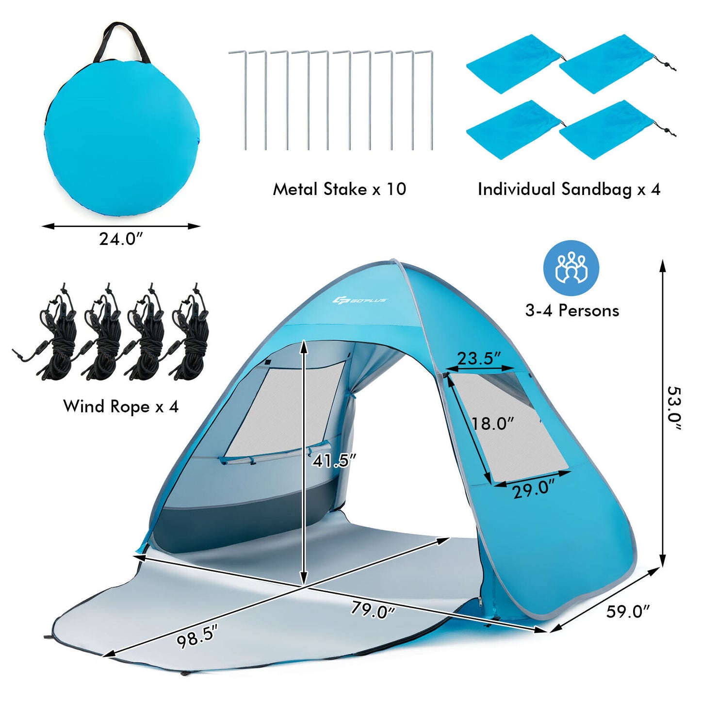 Automatic Pop-up Beach Tent with Carrying Bag-Blue Kids Crystal