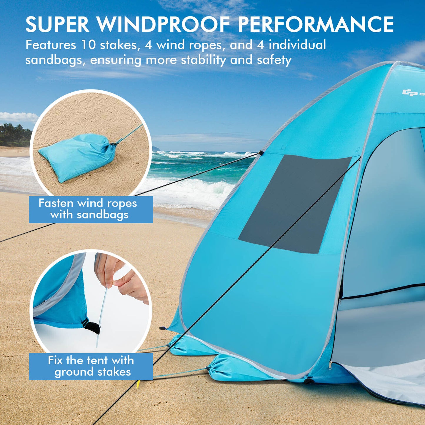 Automatic Pop-up Beach Tent with Carrying Bag-Blue Kids Crystal