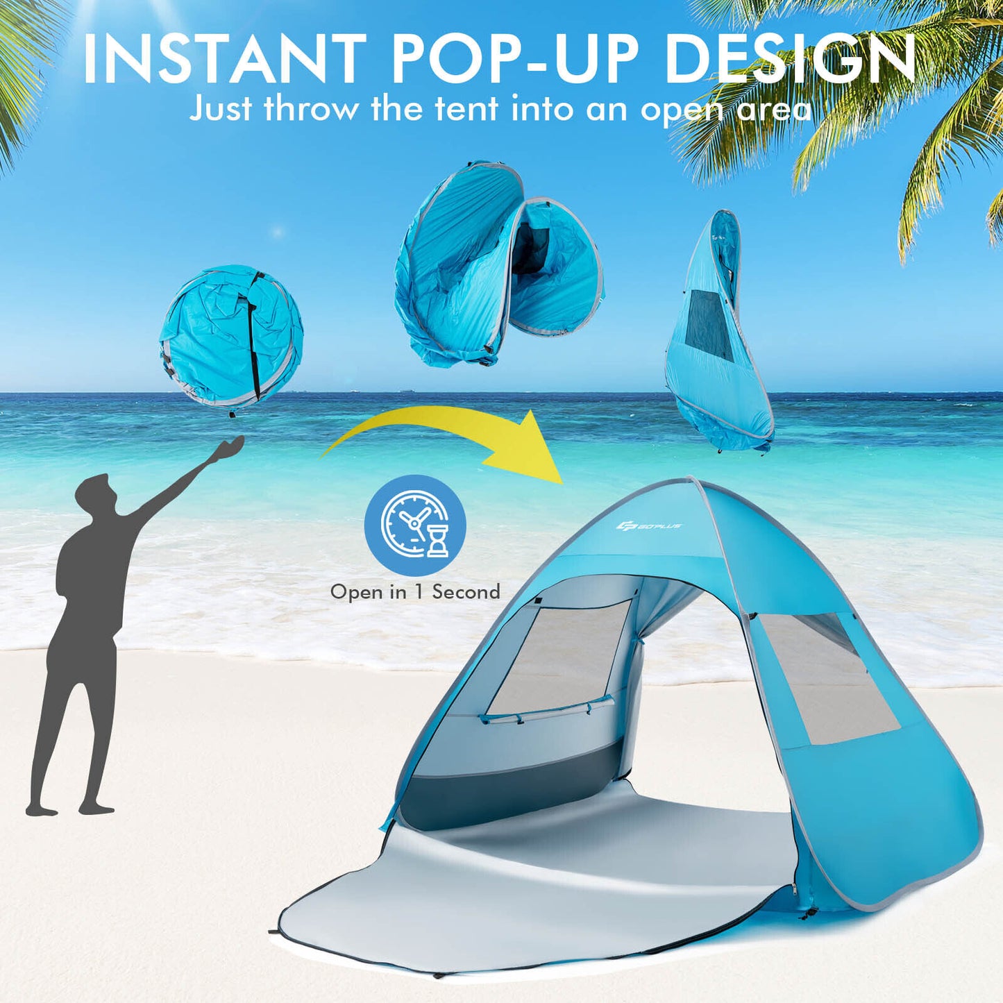Automatic Pop-up Beach Tent with Carrying Bag-Blue Kids Crystal