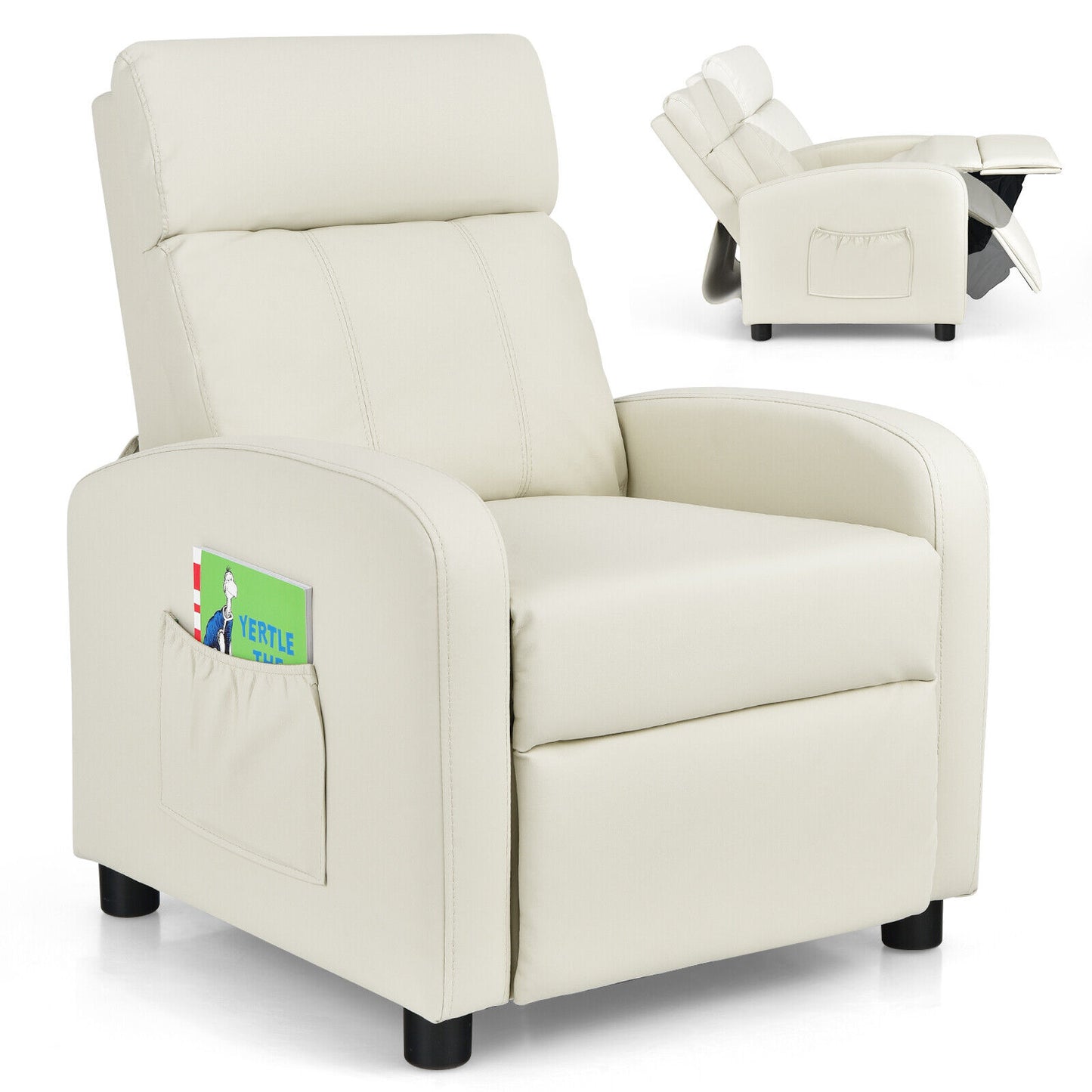 Ergonomic PU Leather Kids Recliner Lounge Sofa for 3-12 Age Group-White Kids Crystal
