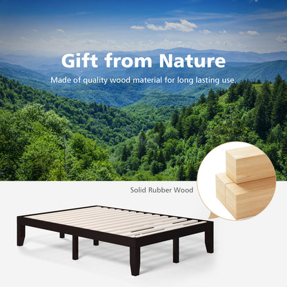 14 Inch Full Size Wood Platform Bed Frame with Wood Slat Support-Brown