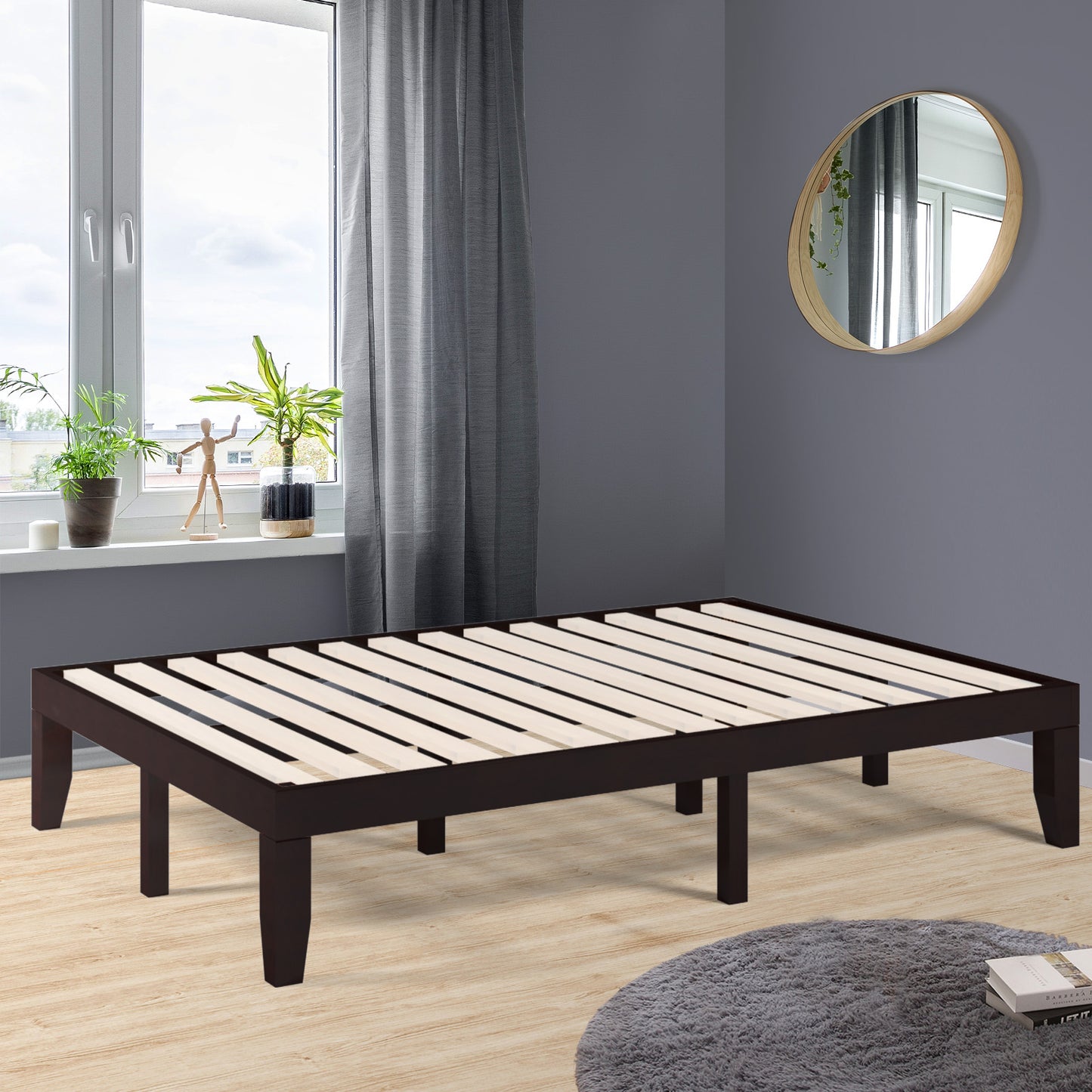 14 Inch Full Size Wood Platform Bed Frame with Wood Slat Support-Brown Kids Crystal