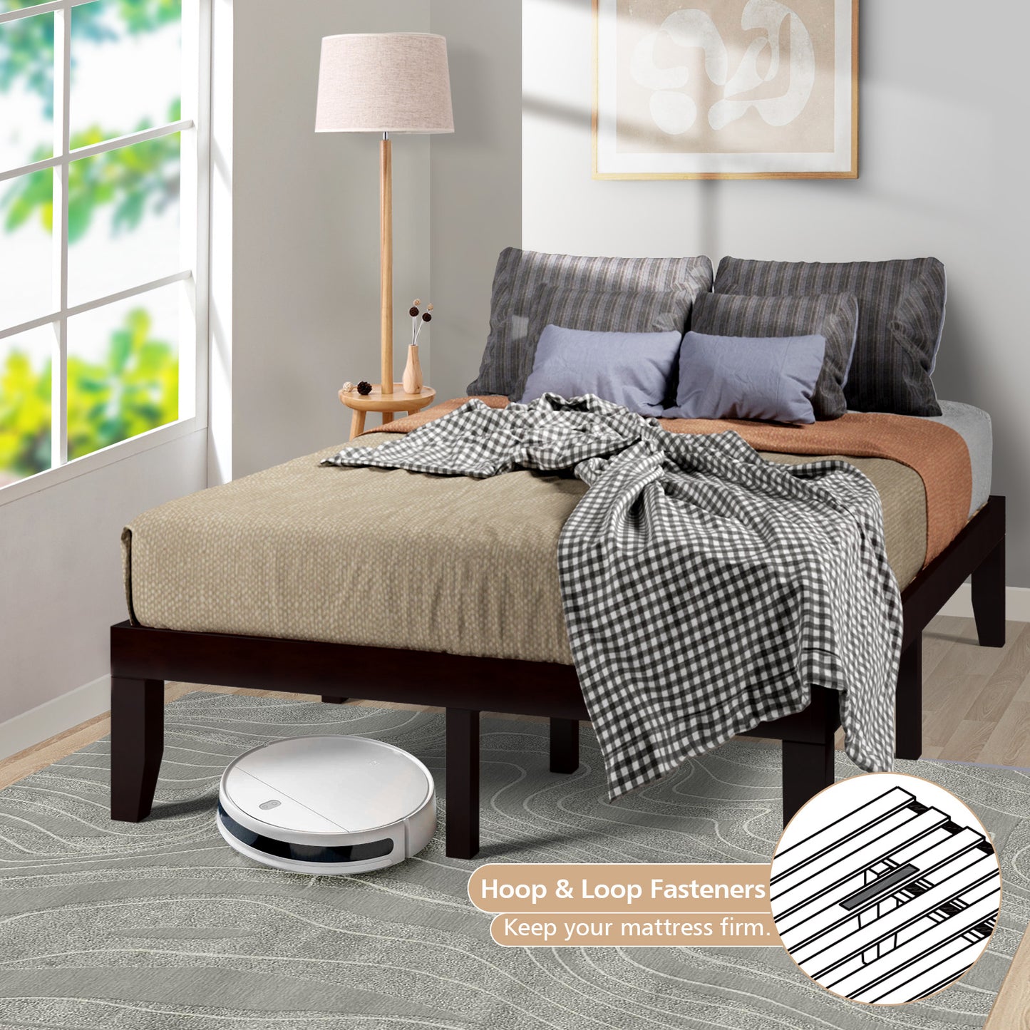 14 Inch Full Size Wood Platform Bed Frame with Wood Slat Support-Brown Kids Crystal