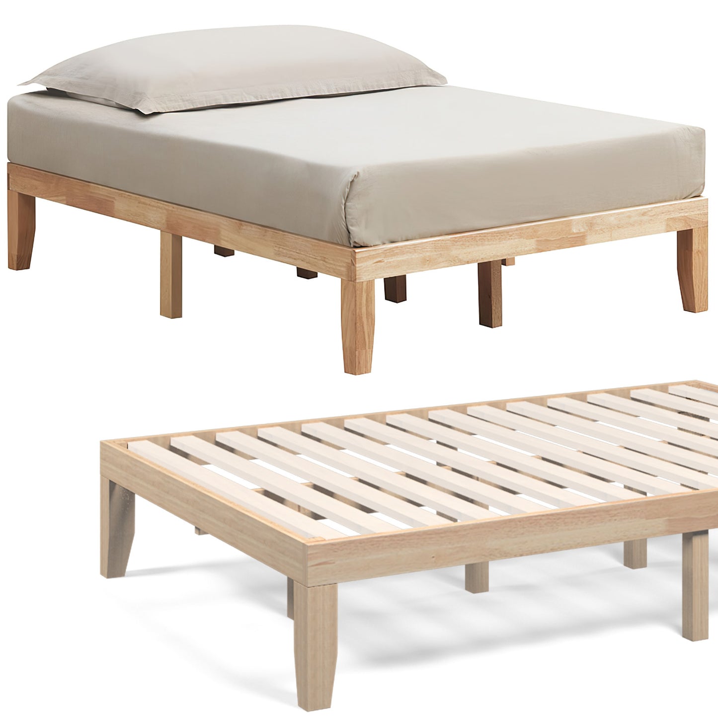 14 Inch Full Size Wood Platform Bed Frame with Wood Slat Support-Natural Kids Crystal