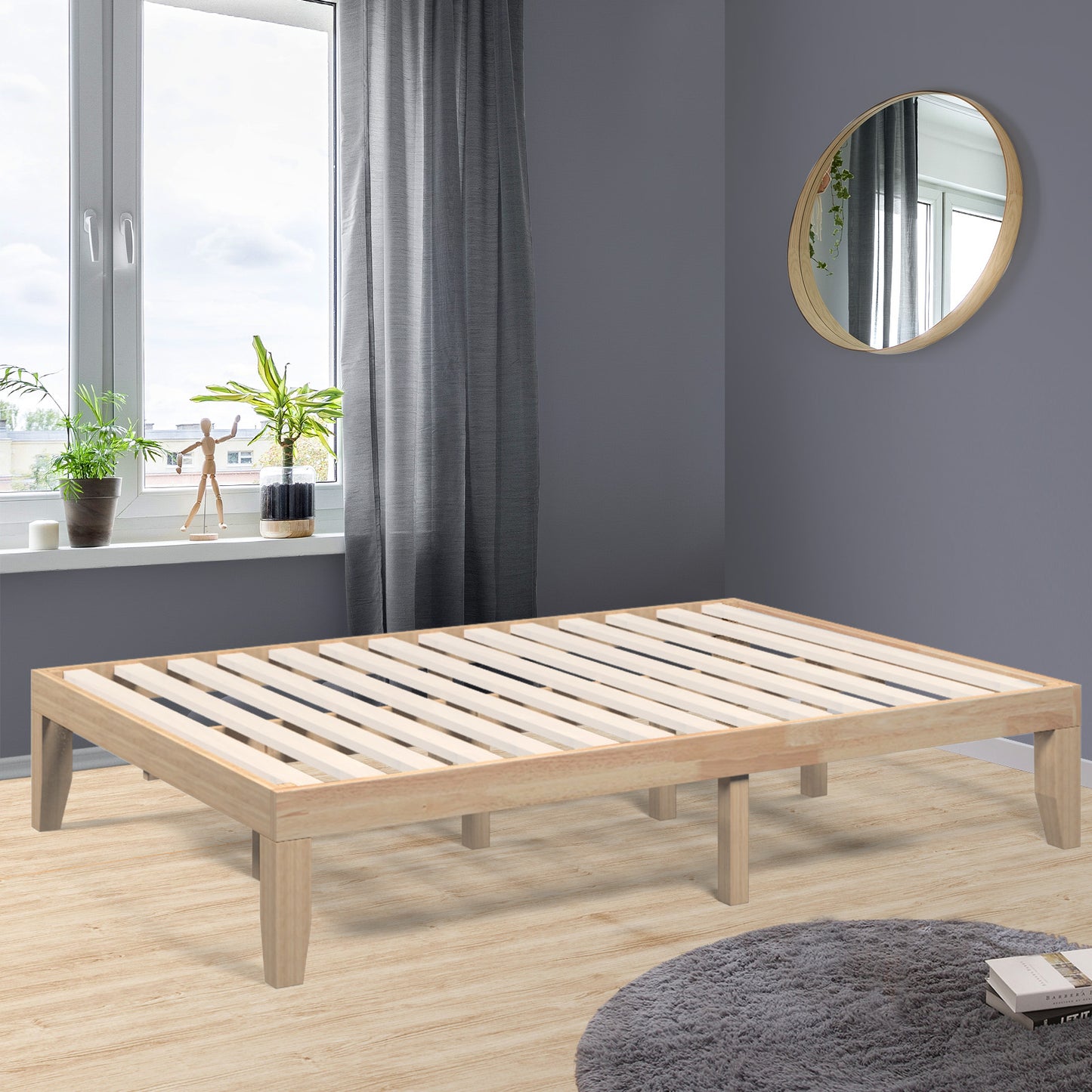 14 Inch Full Size Wood Platform Bed Frame with Wood Slat Support-Natural Kids Crystal