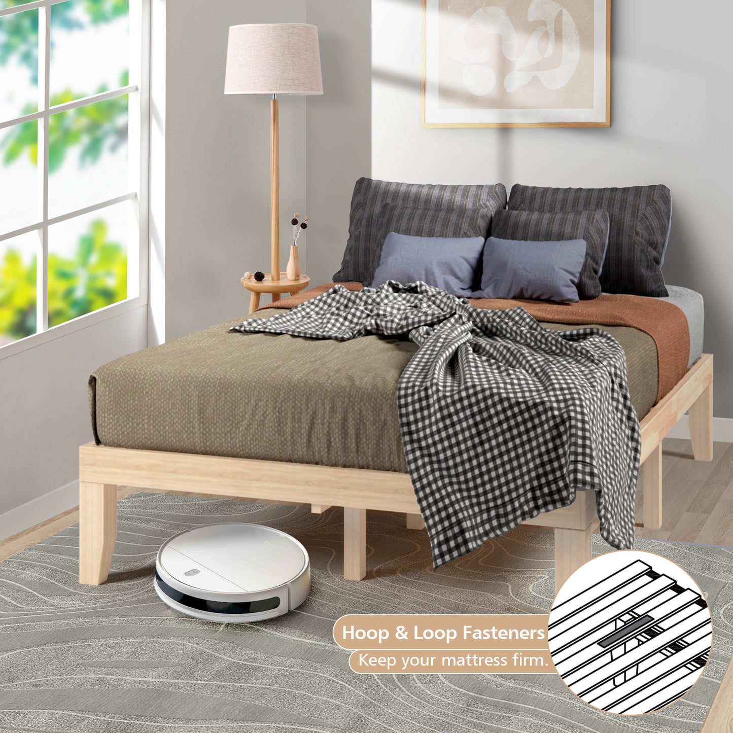 14 Inch Full Size Wood Platform Bed Frame with Wood Slat Support-Natural Kids Crystal