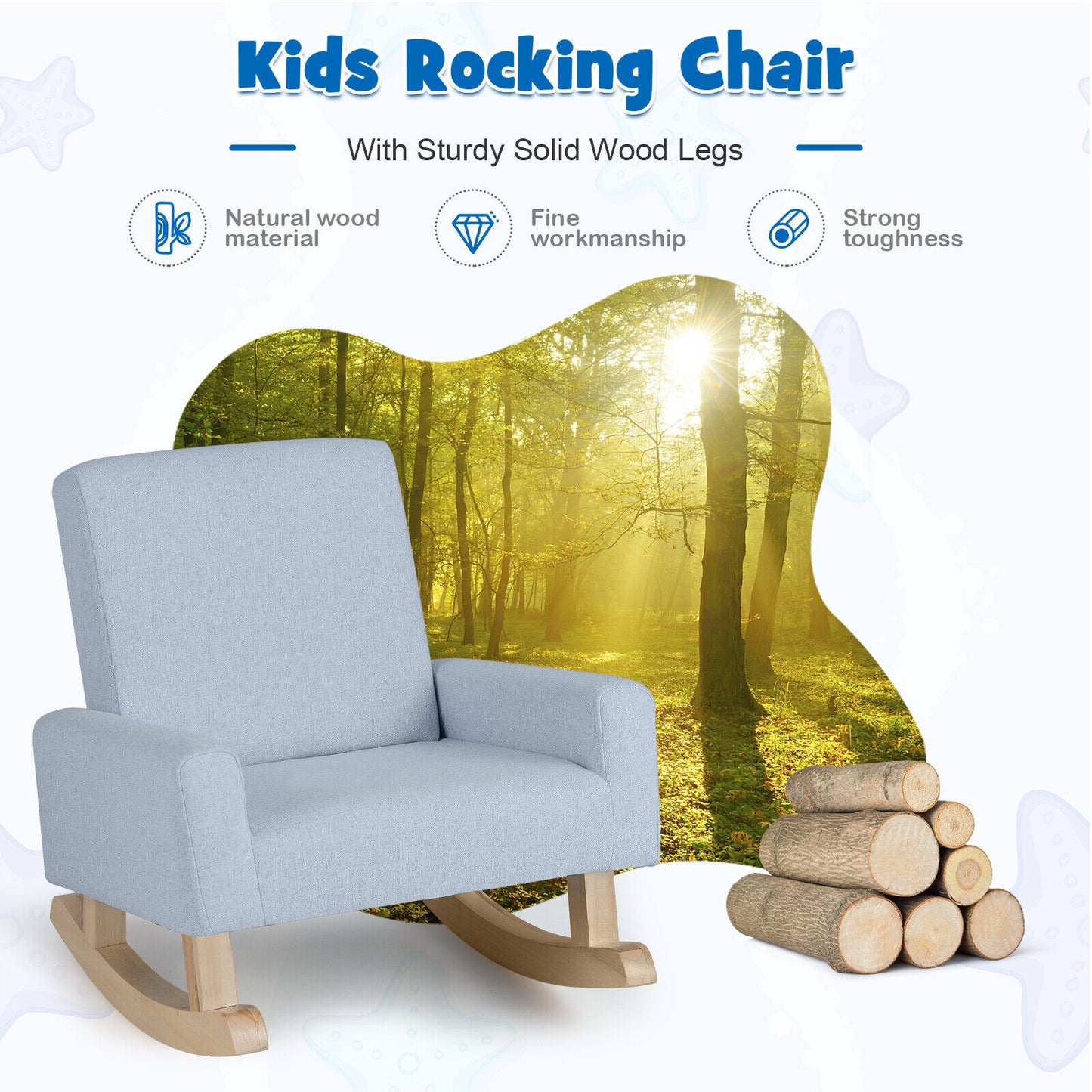 Kids Rocking Chair with Solid Wood Legs-Blue Kids Crystal