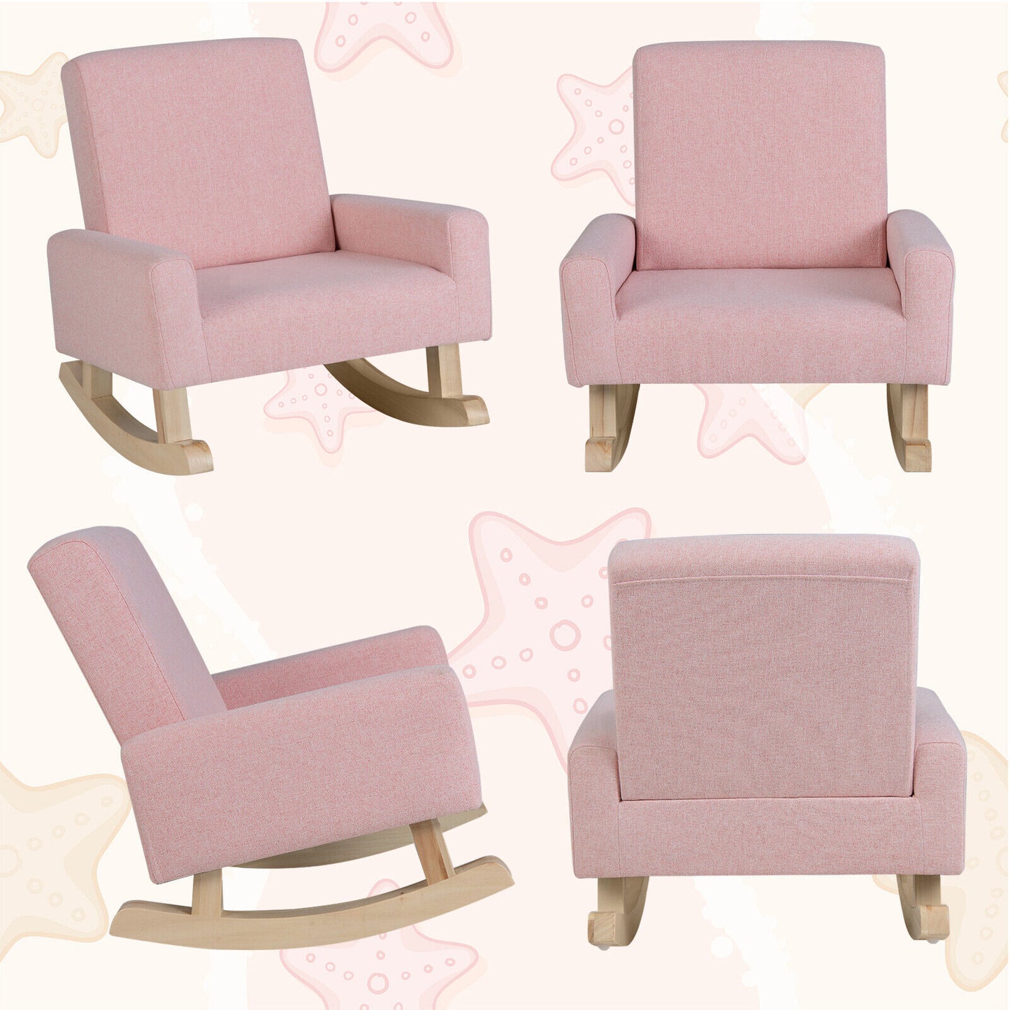 Kids Rocking Chair with Solid Wood Legs-Pink Kids Crystal